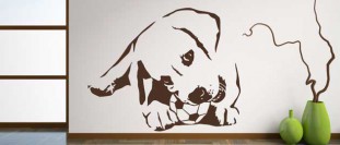 Samolepka na ze pes s mkem, polep na stnu a nbytek