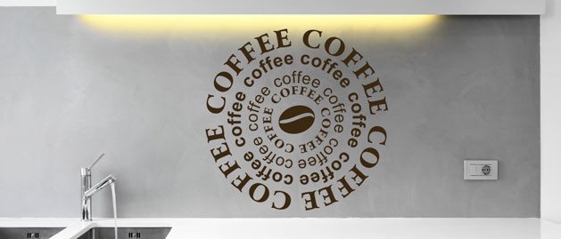 Samolepka na ze s textem - Coffee v kruhu, polep na stnu a nbytek