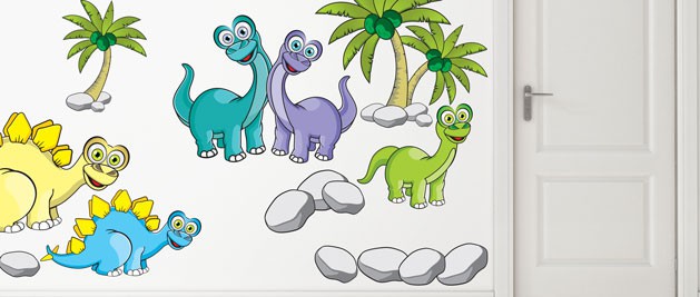 Dinosauří rodinka - sada barevných samolepek na zeď, polep na stěnu a nábytek