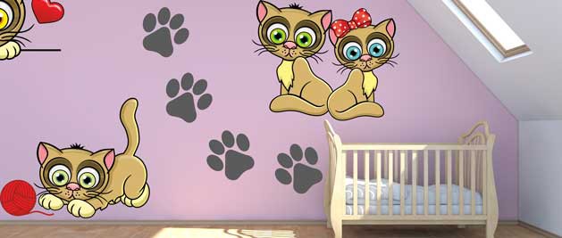 Kočky - sada barevných samolepek na zeď, polep na stěnu a nábytek