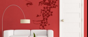 Samolepka na zeď žena za květinami, polep na stěnu a nábytek