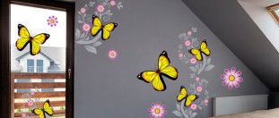 Žlutí motýlci - sada barevných samolepek na zeď, polep na stěnu a nábytek