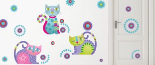 Abstraktní kočky - barevné samolepka na zeď, polep na stěnu a nábytek