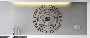 Samolepka na ze s textem - Coffee v kruhu, polep na stnu a nbytek
