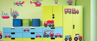 Dopravní prostředky - barevná sada na zeď, polep na stěnu a nábytek
