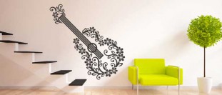 Samolepka na zeď kytara s ornamenty, polep na stěnu a nábytek