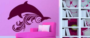 Nálepka na stěnu delfín s vlnkou, polep na stěnu a nábytek