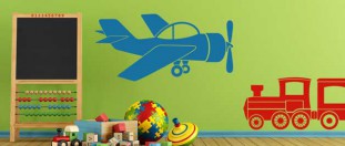 Nálepka na stěnu letadlo s vrtulí, polep na stěnu a nábytek
