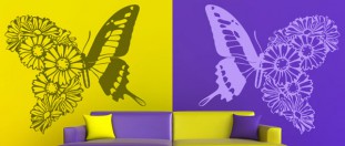 Nálepka na stěnu motýl s květinovým křídlem, polep na stěnu a nábytek