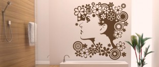Samolepka na stěnu ženská tvář v květinách, polep na stěnu a nábytek