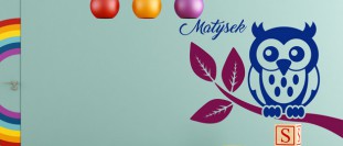 Nlepka na stnu sova se jmnem dtte, polep na stnu a nbytek