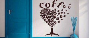 Samolepka na ze strom s npisem coffee, polep na stnu a nbytek