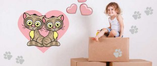 Zamilované kočičky - sada barevných samolepek na zeď, polep na stěnu a nábytek